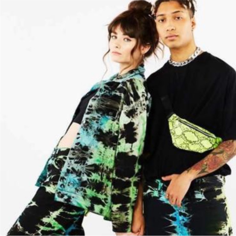 NWT Jaded London Oversized Tie-Dye Jean Jacket - Green and Blue